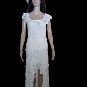 Boston Proper White Lace Maxi Dress